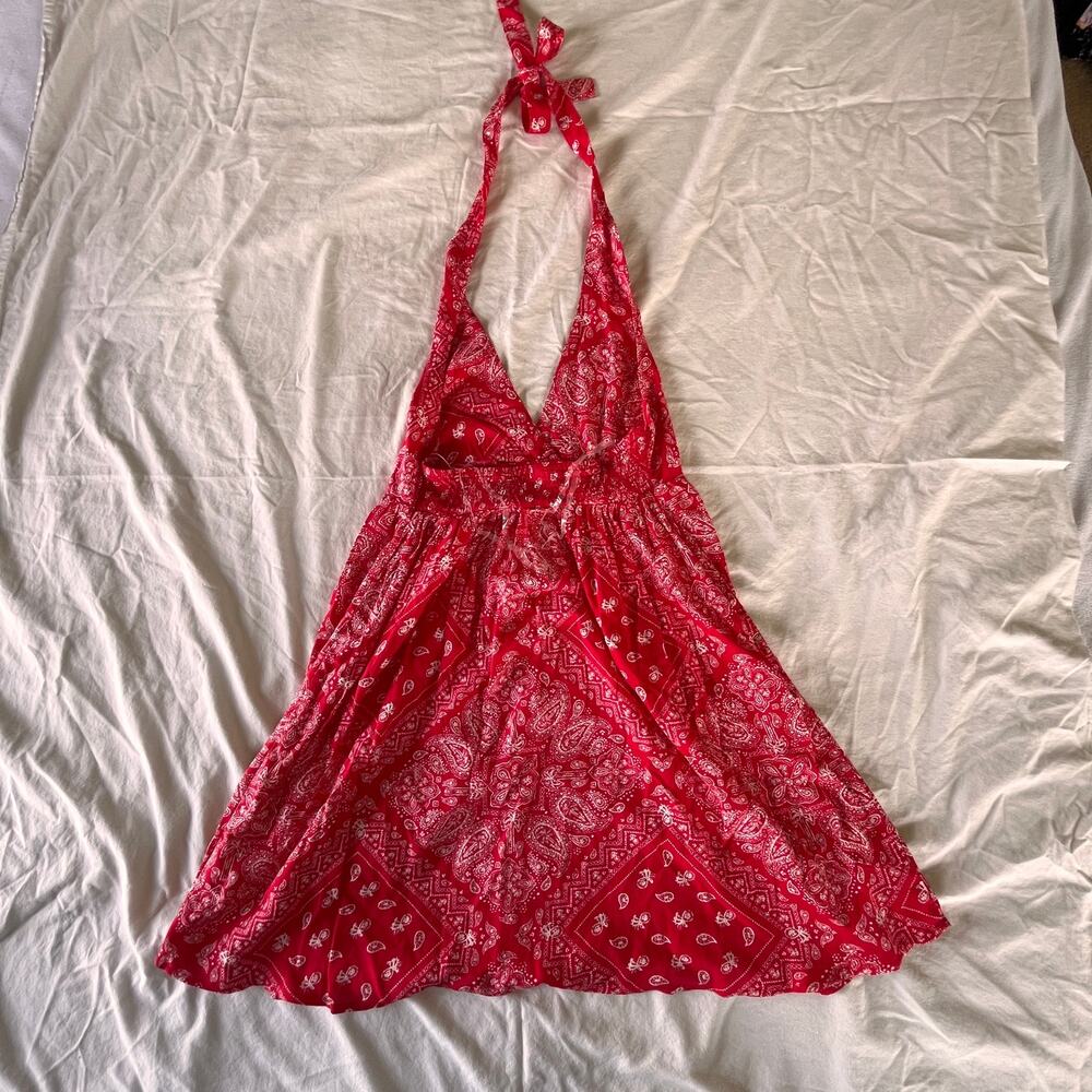 Arizona NWT Red Paisley Bandana Print Halter Neck Sundress Mini Dress XS